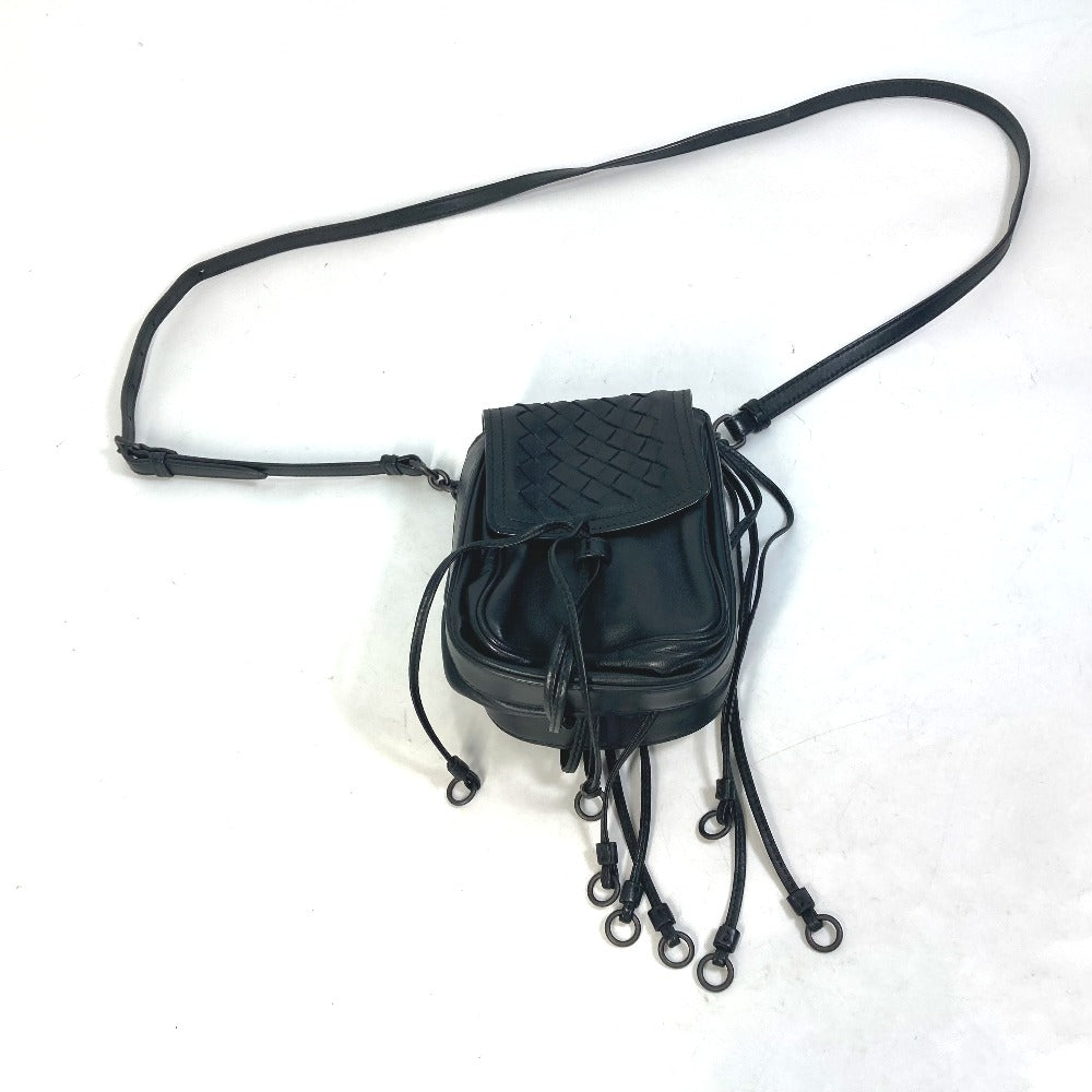 BOTTEGAVENETA Shoulder Bag leather black INTRECCIATO Pochette Crossbody