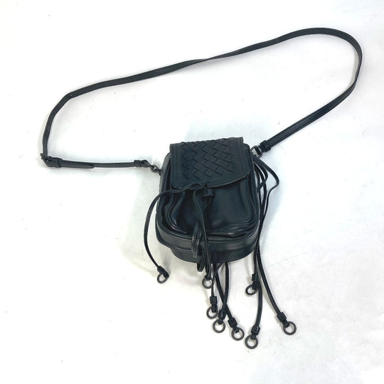 BOTTEGAVENETA Shoulder Bag leather black INTRECCIATO Pochette Crossbody
