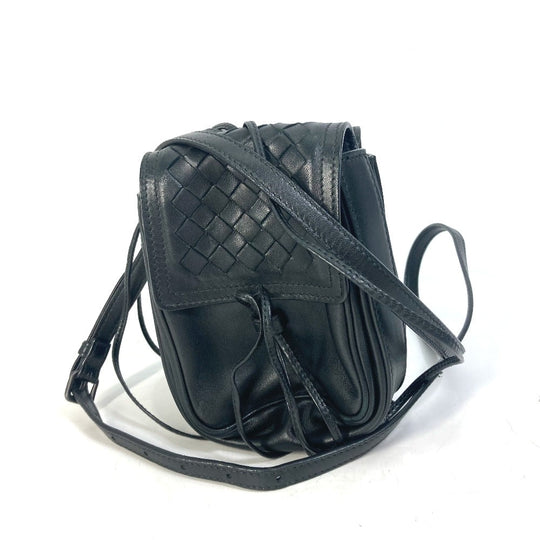 BOTTEGAVENETA Shoulder Bag leather black INTRECCIATO Pochette Crossbody