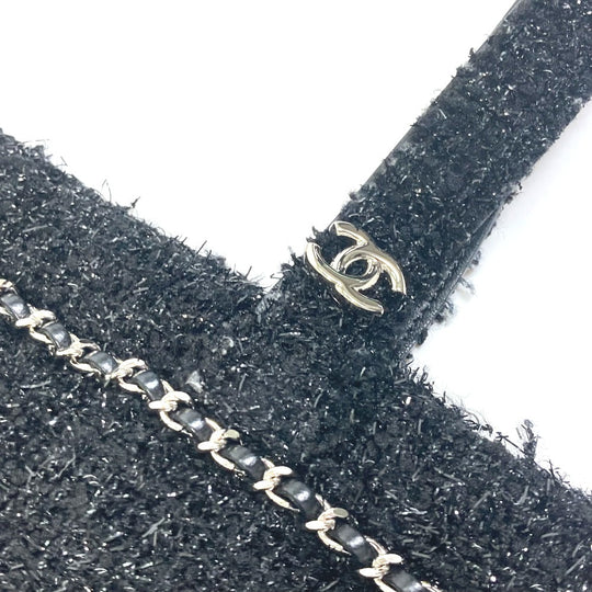 CHANEL Tote Bag A94646 tweed black CC COCO Mark Rhinestone Pearl Robot Large Chain Women Used Authentic