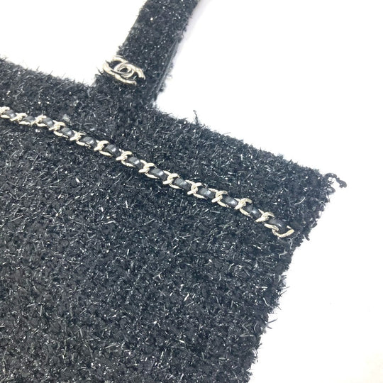 CHANEL Tote Bag A94646 tweed black CC COCO Mark Rhinestone Pearl Robot Large Chain Women Used Authentic