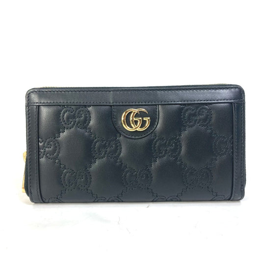 GUCCI Long Wallet Purse 723784 leather black Long wallet GG Matelasse Zip Around Wallet mens Used Authentic