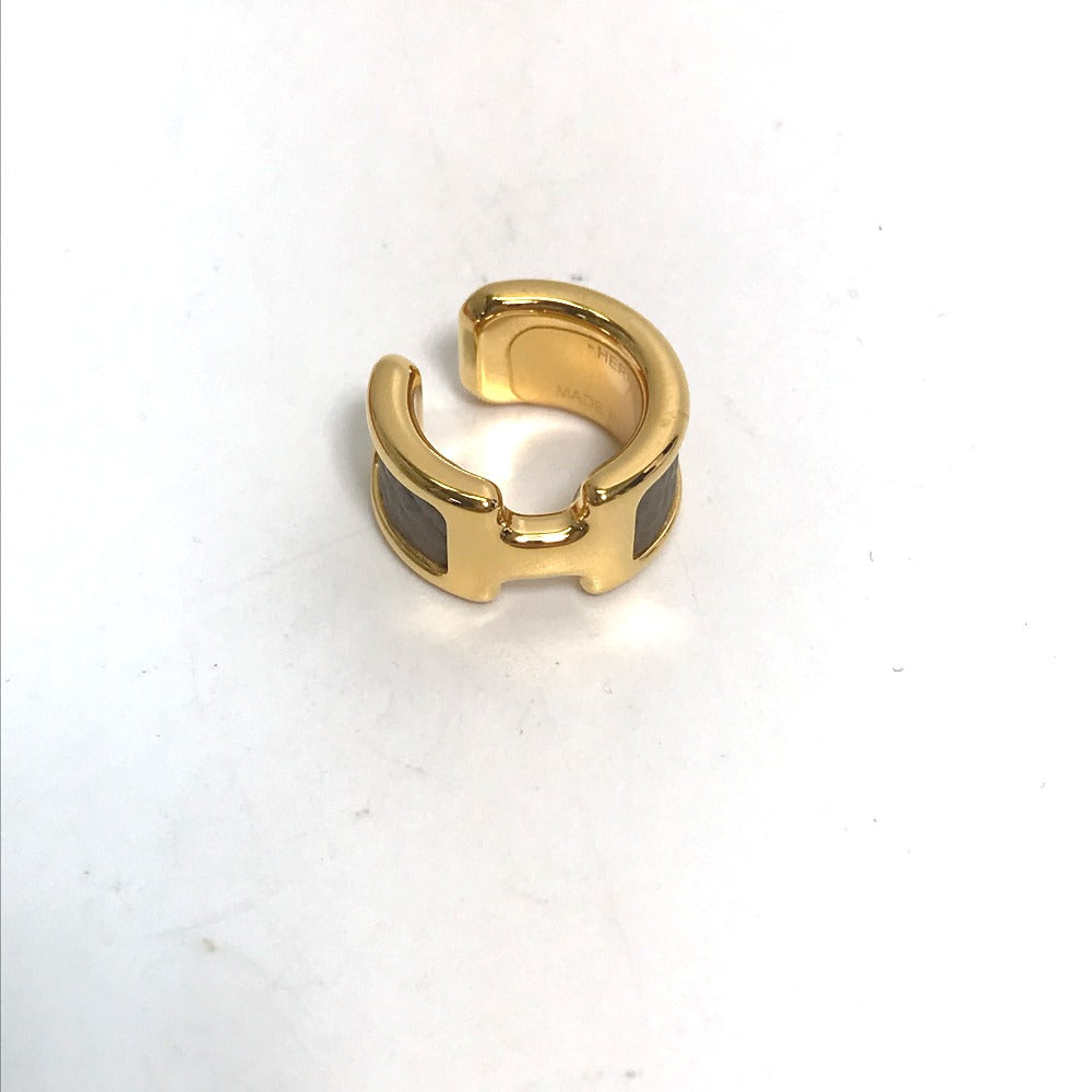 HERMES Earring Gold Plated , Epsom gold Olympe Ear Cuff PM Women Used Authentic