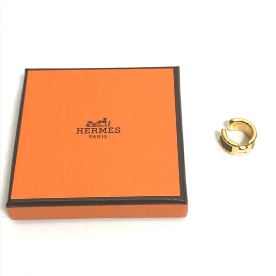HERMES Earring Gold Plated , Epsom gold Olympe Ear Cuff PM Women Used Authentic