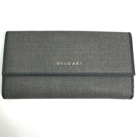 BVLGARI Long Wallet Purse 33385 PVC leather gray W Hook Wallet  logo Women Used Authentic