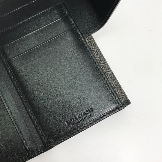 BVLGARI Long Wallet Purse 33385 PVC leather gray W Hook Wallet  logo Women Used Authentic