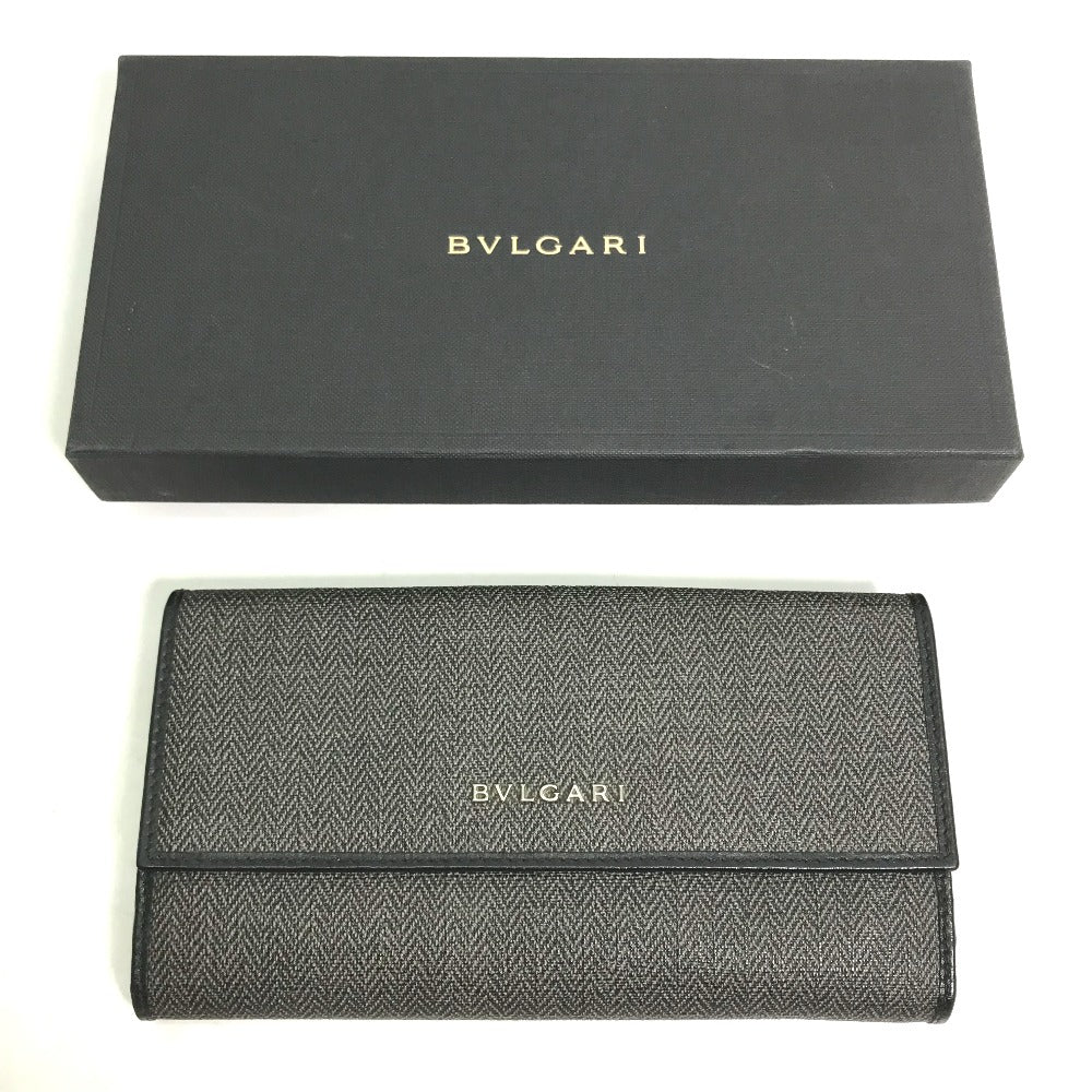 BVLGARI Long Wallet Purse 33385 PVC leather gray W Hook Wallet  logo Women Used Authentic