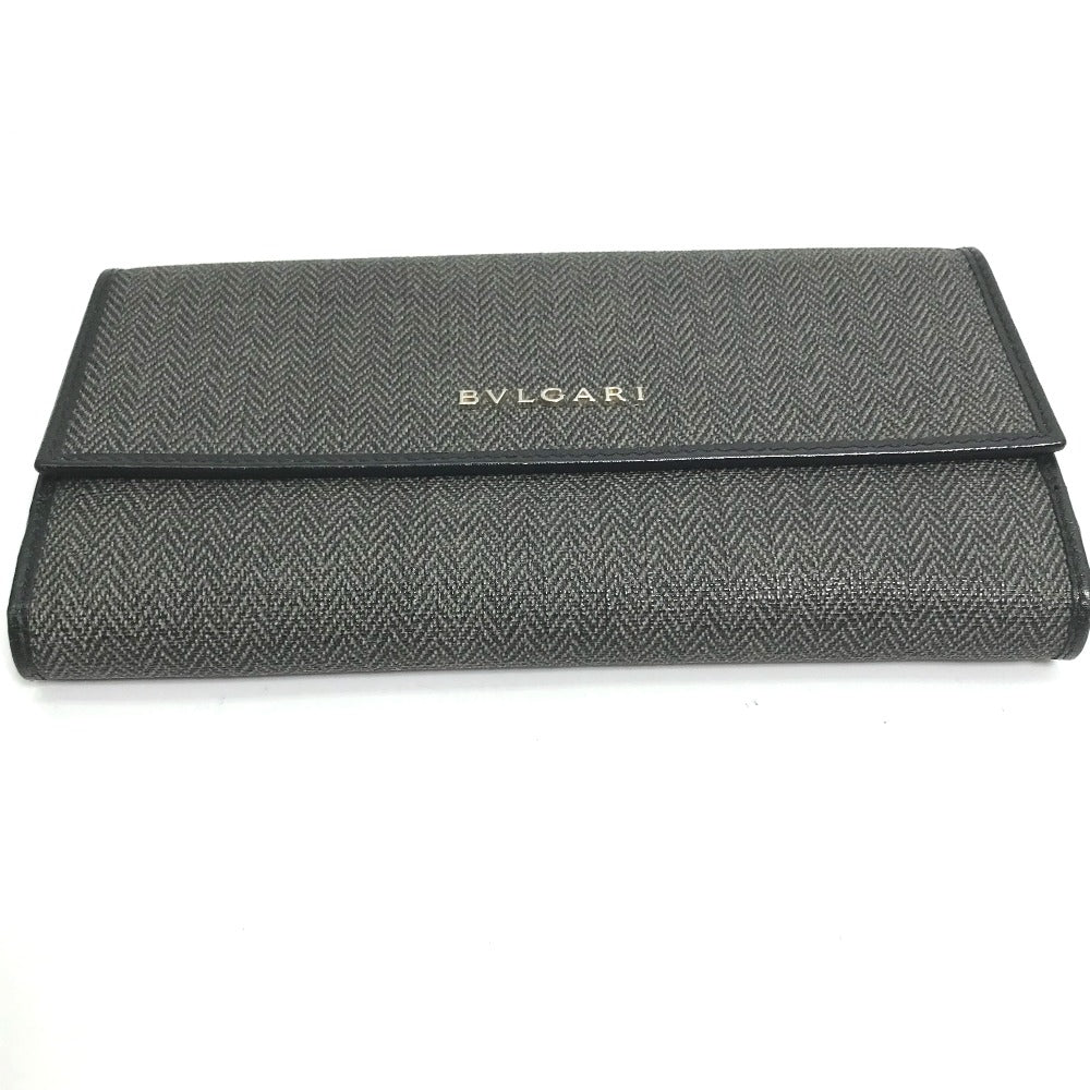 BVLGARI Long Wallet Purse 33385 PVC leather gray W Hook Wallet  logo Women Used Authentic