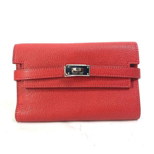 HERMES Trifold wallet Shave Red Kelly wallet medium Women Used Authentic