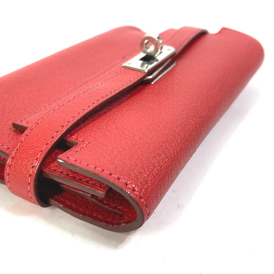 HERMES Trifold wallet Shave Red Kelly wallet medium Women Used Authentic