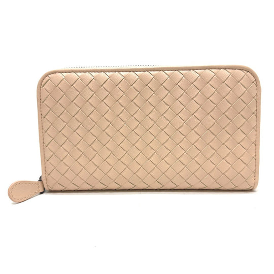 BOTTEGAVENETA Long Wallet Purse leather pink INTRECCIATO Zip Around mens Used Authentic