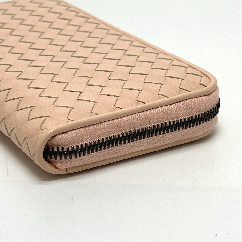 BOTTEGAVENETA Long Wallet Purse leather pink INTRECCIATO Zip Around mens Used Authentic