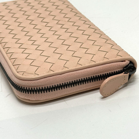 BOTTEGAVENETA Long Wallet Purse leather pink INTRECCIATO Zip Around mens Used Authentic