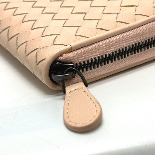 BOTTEGAVENETA Long Wallet Purse leather pink INTRECCIATO Zip Around mens Used Authentic