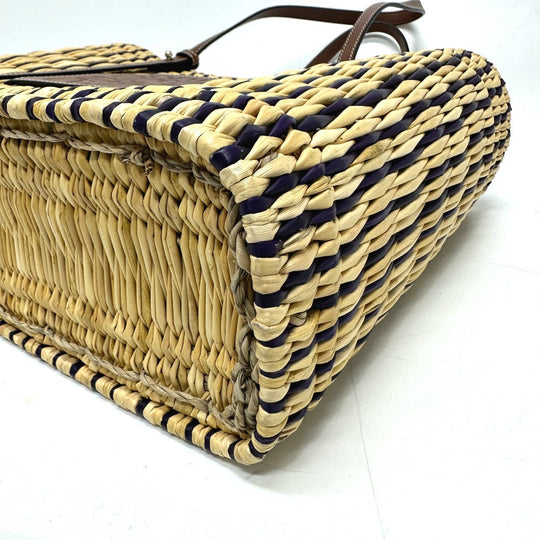 LOEWE Tote Bag Straw / leather beige square anagram Straw bag Women Used Authentic