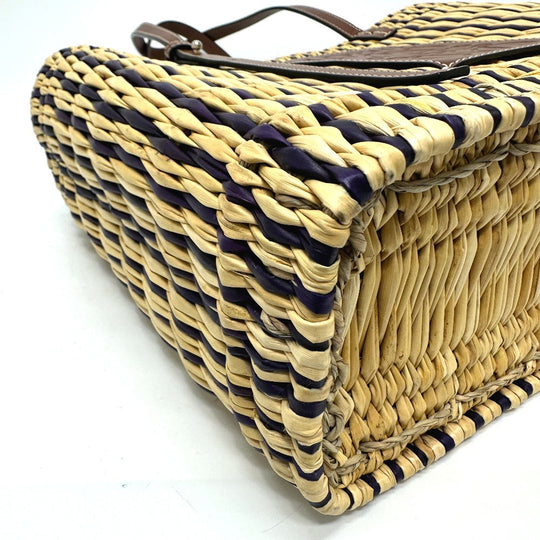 LOEWE Tote Bag Straw / leather beige square anagram Straw bag Women Used Authentic