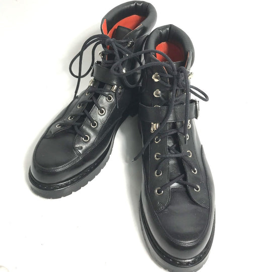 HERMES boots leather black trekking High cut H logo mens 40 Used Authentic