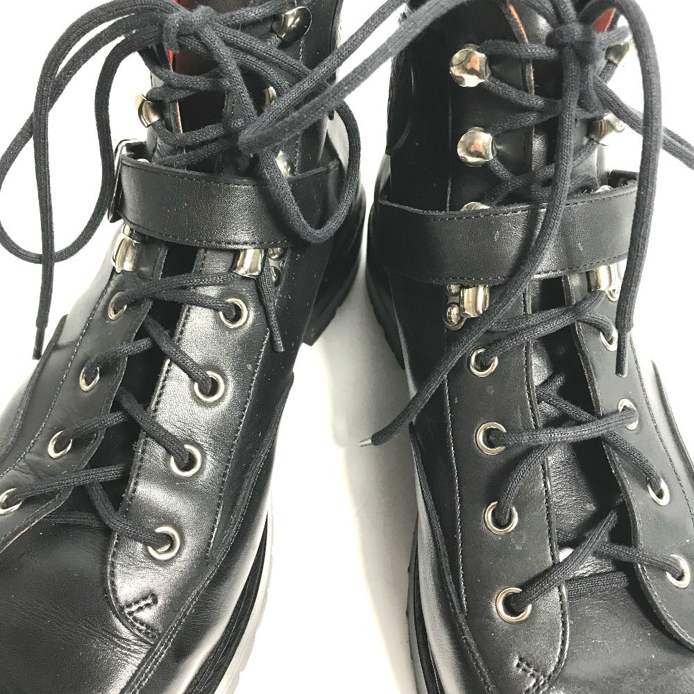 HERMES boots leather black trekking High cut H logo mens 40 Used Authentic