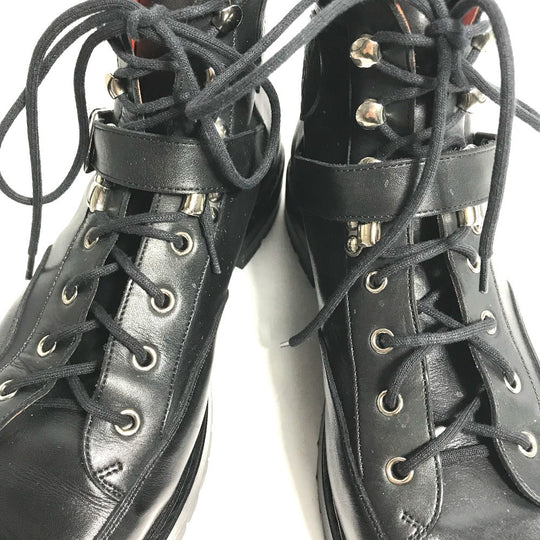 HERMES boots leather black trekking High cut H logo mens 40 Used Authentic