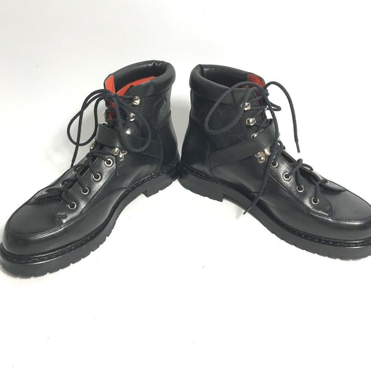 HERMES boots leather black trekking High cut H logo mens 40 Used Authentic