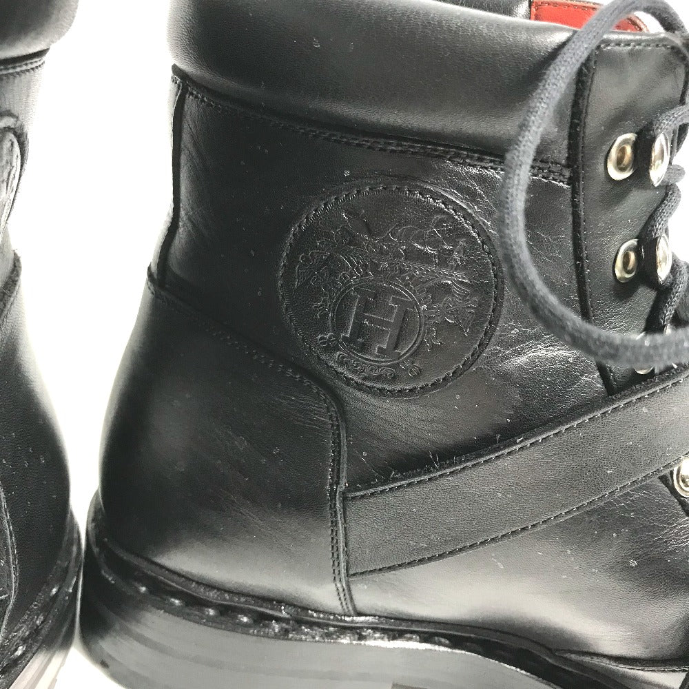 HERMES boots leather black trekking High cut H logo mens 40 Used Authentic