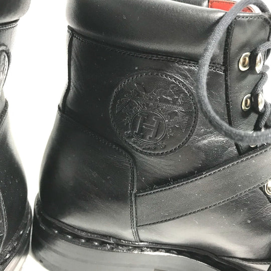 HERMES boots leather black trekking High cut H logo mens 40 Used Authentic