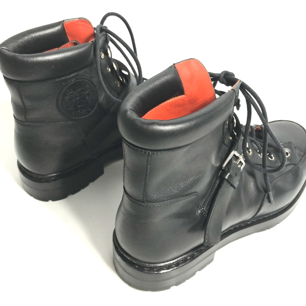 HERMES boots leather black trekking High cut H logo mens 40 Used Authentic