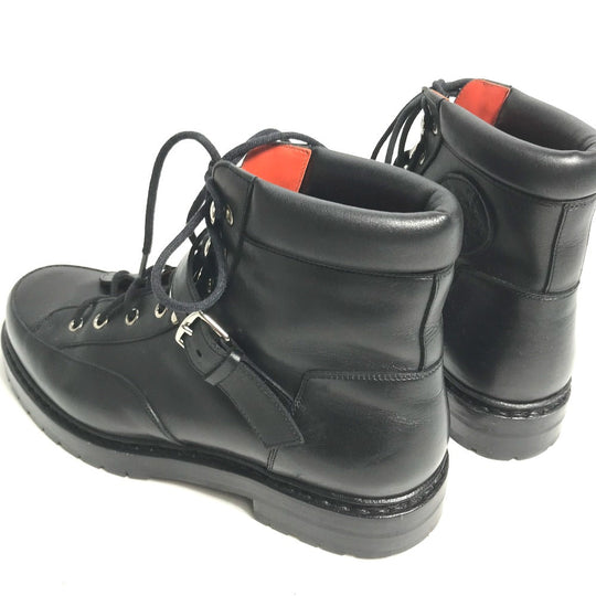 HERMES boots leather black trekking High cut H logo mens 40 Used Authentic