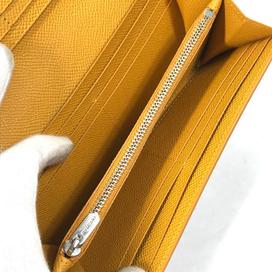 BVLGARI Folded wallet leather Gray x yellow Bulgari Bulgari Logo clip Women Used Authentic
