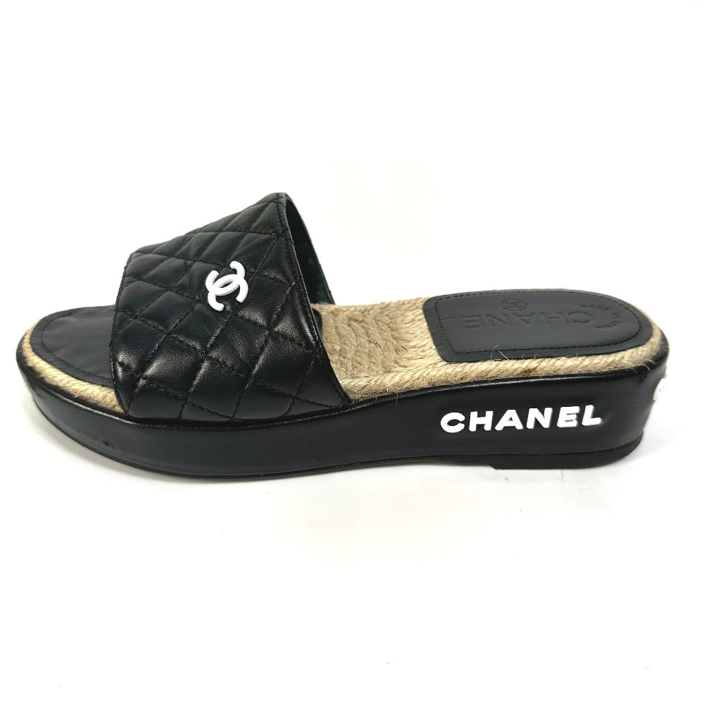 CHANEL Sandals G35925 lambskin black COCO Mark CC Matrasse quilting 36C