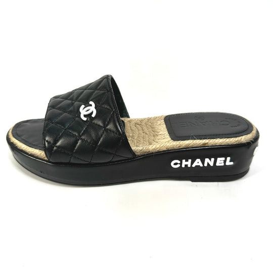 CHANEL Sandals G35925 lambskin black COCO Mark CC Matrasse quilting 36C