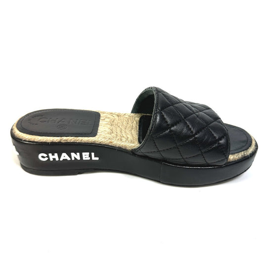CHANEL Sandals G35925 lambskin black COCO Mark CC Matrasse quilting 36C