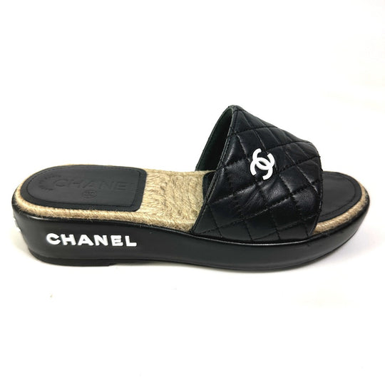 CHANEL Sandals G35925 lambskin black COCO Mark CC Matrasse quilting 36C
