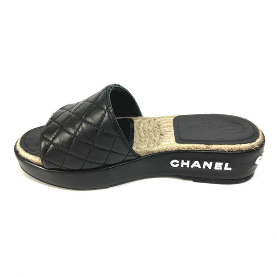 CHANEL Sandals G35925 lambskin black COCO Mark CC Matrasse quilting 36C