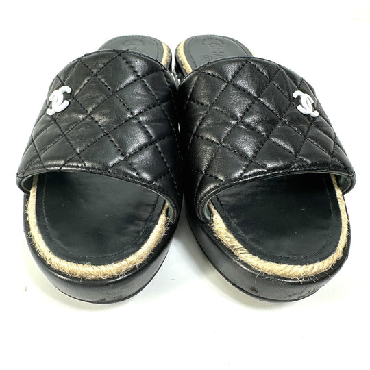 CHANEL Sandals G35925 lambskin black COCO Mark CC Matrasse quilting 36C