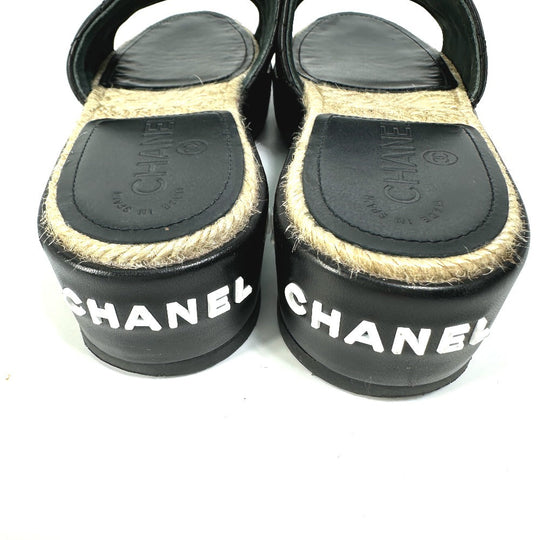 CHANEL Sandals G35925 lambskin black COCO Mark CC Matrasse quilting 36C
