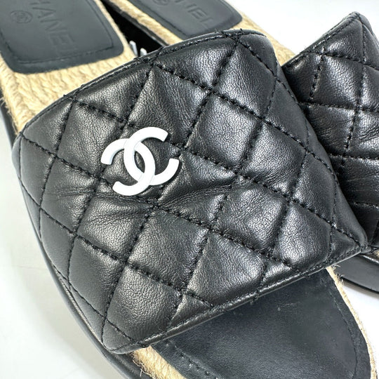 CHANEL Sandals G35925 lambskin black COCO Mark CC Matrasse quilting 36C