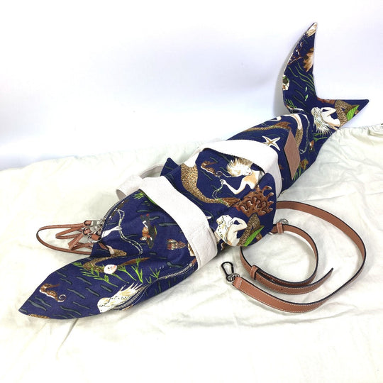 LOEWE Boston Duffel bag canvas blue Paula's Ibiza shark shark Women Used Authentic