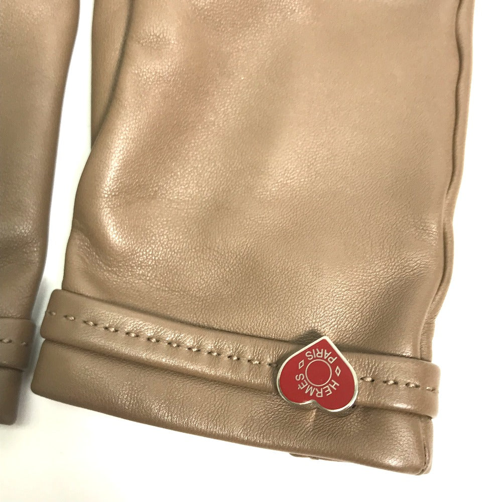HERMES gloves Lamb leather Gray type heart Dream love Women 6.5 Used Authentic