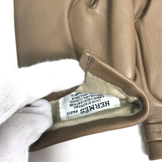HERMES gloves Lamb leather Gray type heart Dream love Women 6.5 Used Authentic