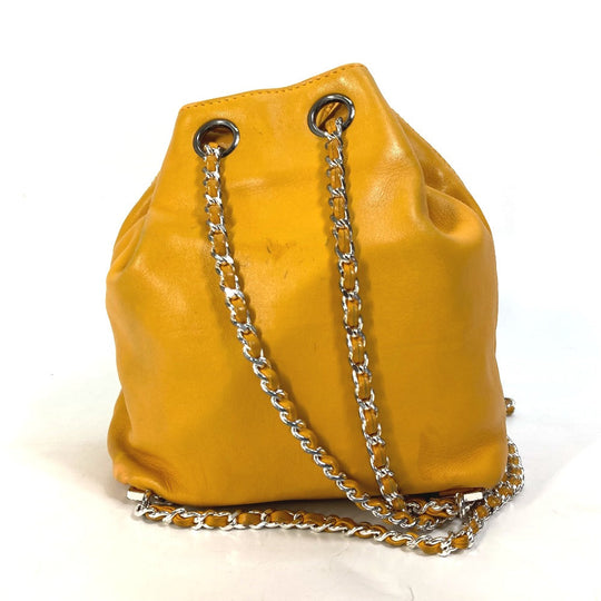 CHANEL Shoulder Bag lambskin Yellow type CC COCO Mark purse Women Used Authentic
