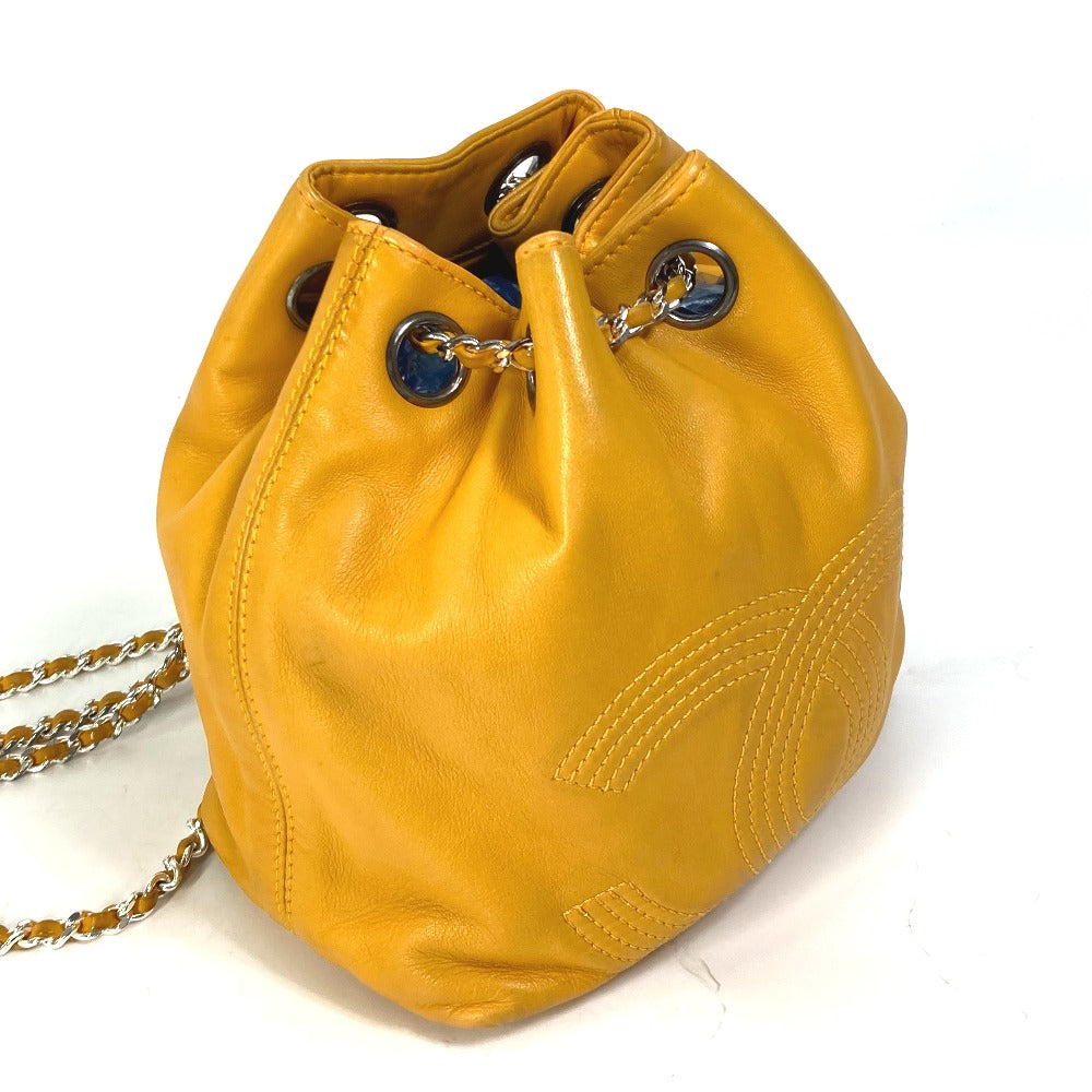 CHANEL Shoulder Bag lambskin Yellow type CC COCO Mark purse Women Used Authentic