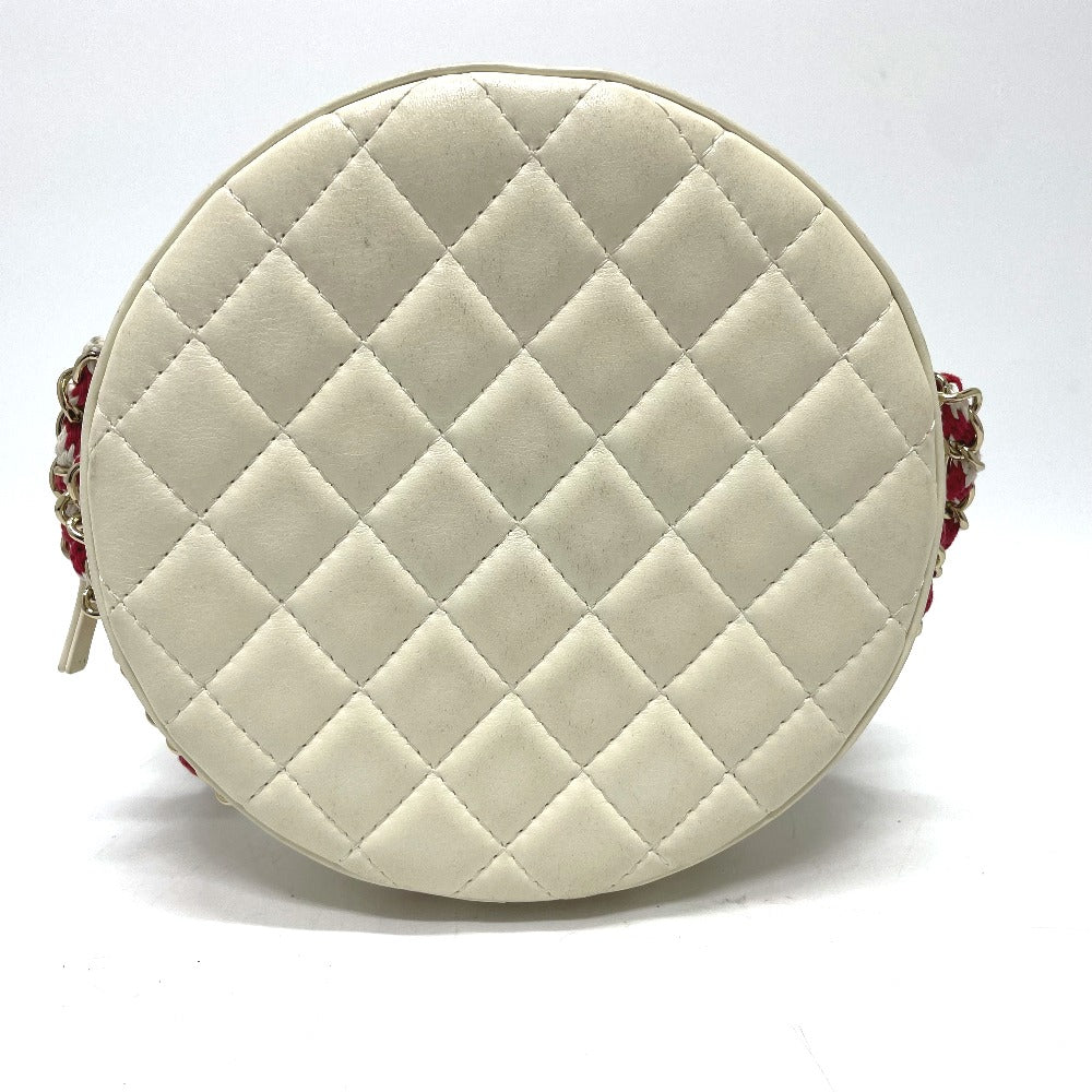 CHANEL Shoulder Bag AS0209 Lambskin, Plastics White / red COCO Mark CC round small Women Used Authentic