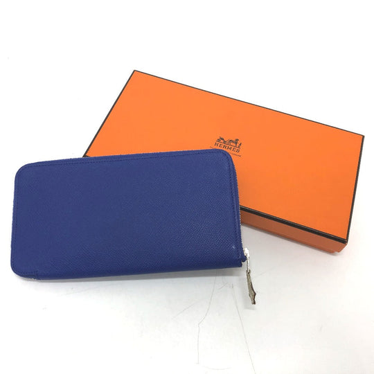 HERMES Long Wallet Purse Epsom Blue type Azap long silk in Women Used Authentic