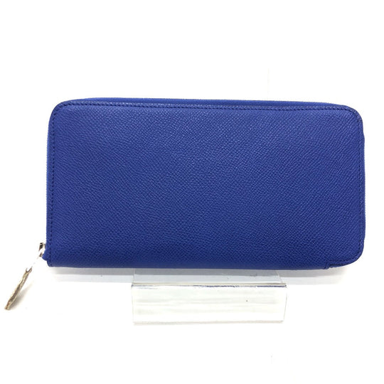 HERMES Long Wallet Purse Epsom Blue type Azap long silk in Women Used Authentic