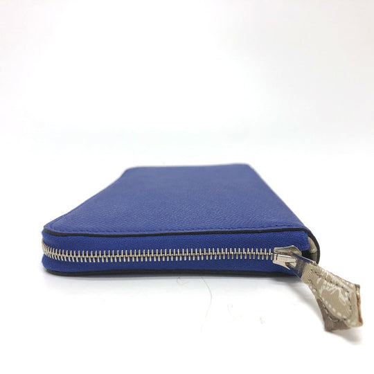 HERMES Long Wallet Purse Epsom Blue type Azap long silk in Women Used Authentic