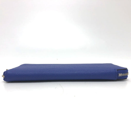HERMES Long Wallet Purse Epsom Blue type Azap long silk in Women Used Authentic