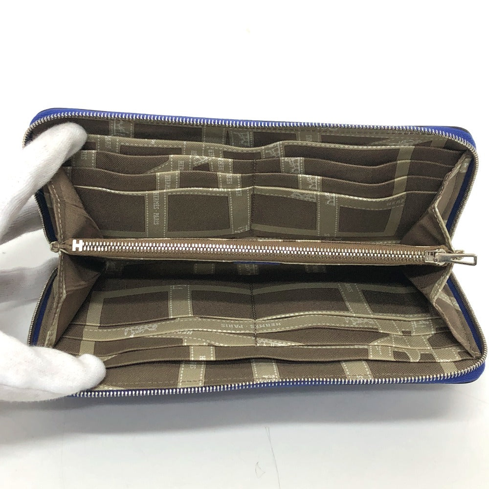HERMES Long Wallet Purse Epsom Blue type Azap long silk in Women Used Authentic