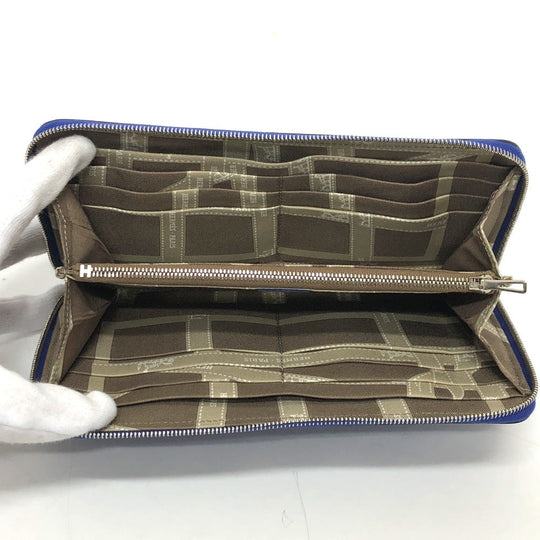 HERMES Long Wallet Purse Epsom Blue type Azap long silk in Women Used Authentic