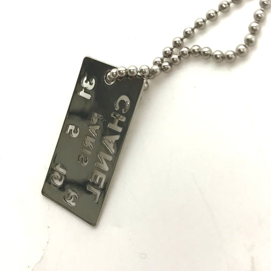 CHANEL Necklace metal Silver CC COCO Mark plate Women Used Authentic